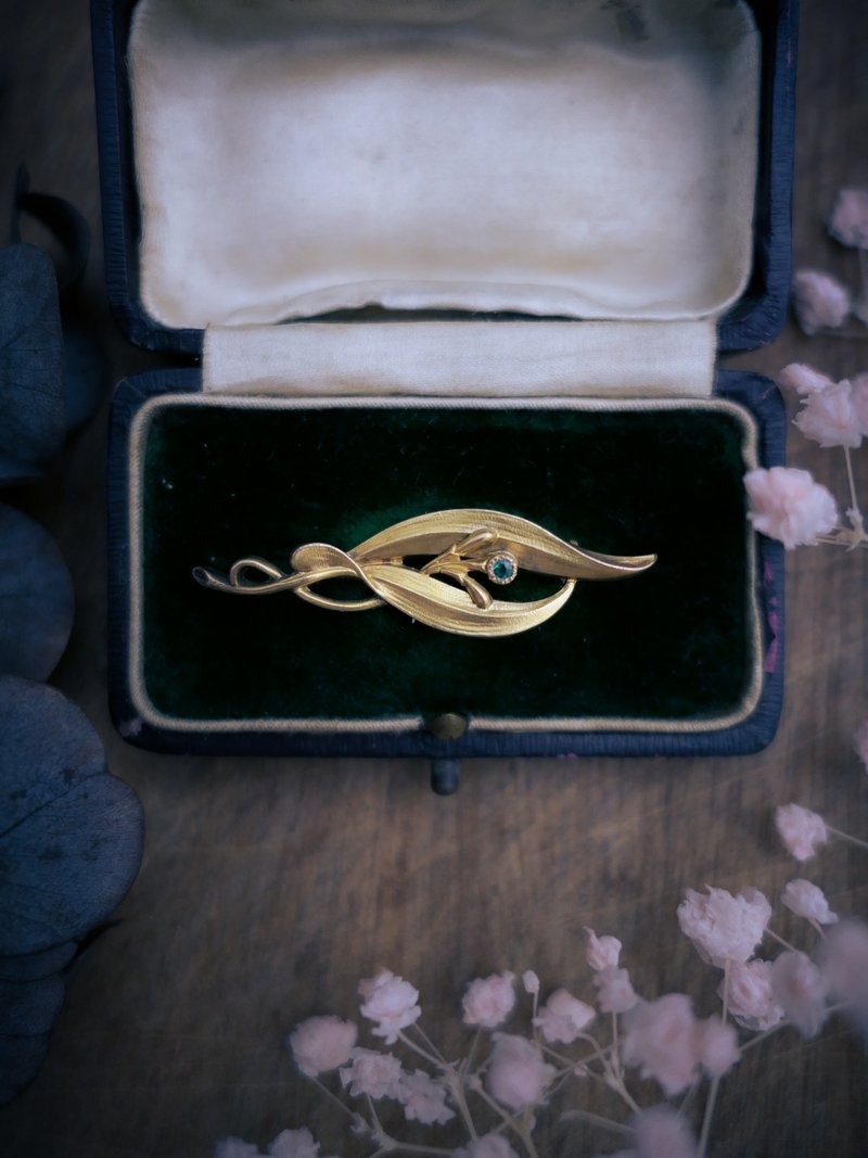 FIX 绿蕊果实长草卷叶胸针－法国古董首饰 Vintage Jewelry - 胸针 - 其他金属 
