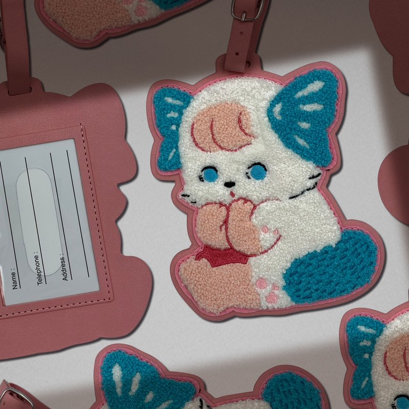 毛茸茸皮革卡套/证件套-猫蝶款 - 证件套/卡套 - 人造皮革 粉红色