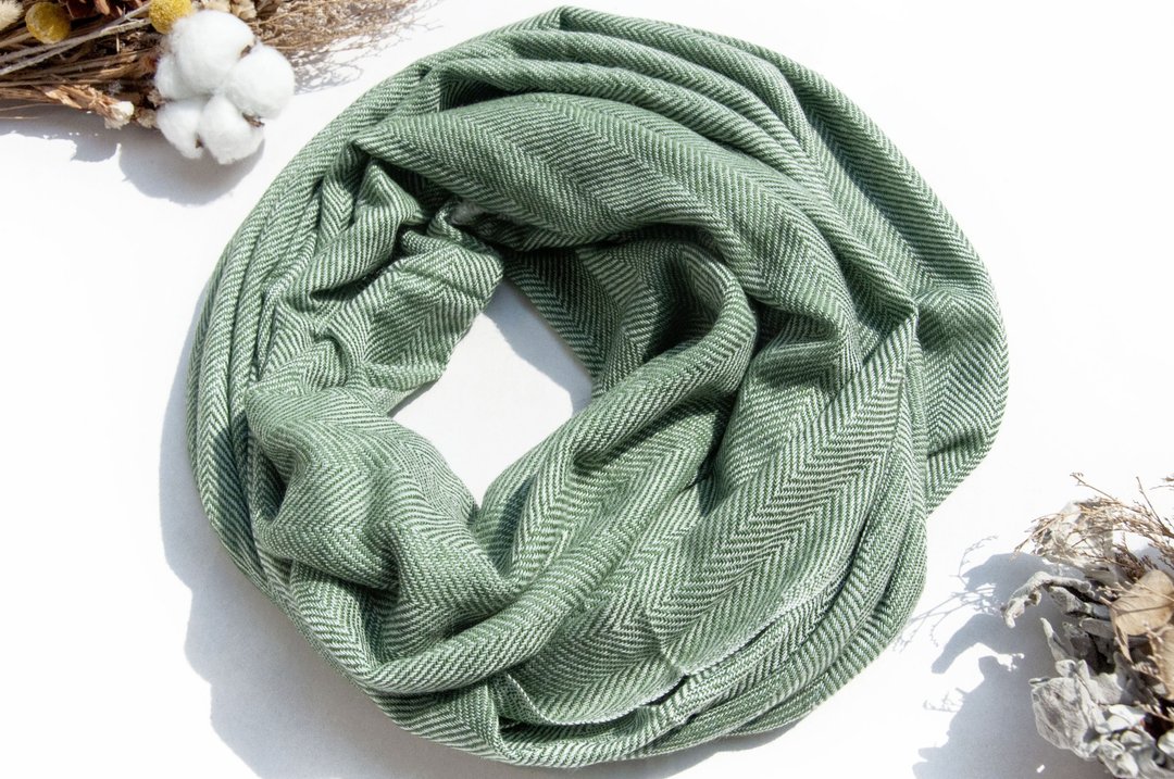 喀什米尔Cashmere 针织围巾 纯羊毛围巾 手织围巾 编织围巾-抹茶 - 围巾/披肩 - 羊毛 绿色