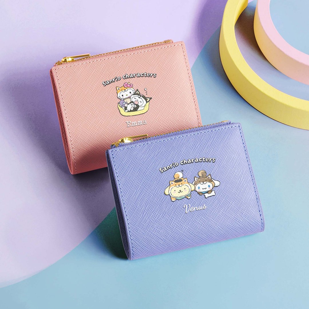 Sanrio 角色限量版 定制化刻字 女生皮革小型钱包 (4色) - 皮夹/钱包 - 真皮 粉红色