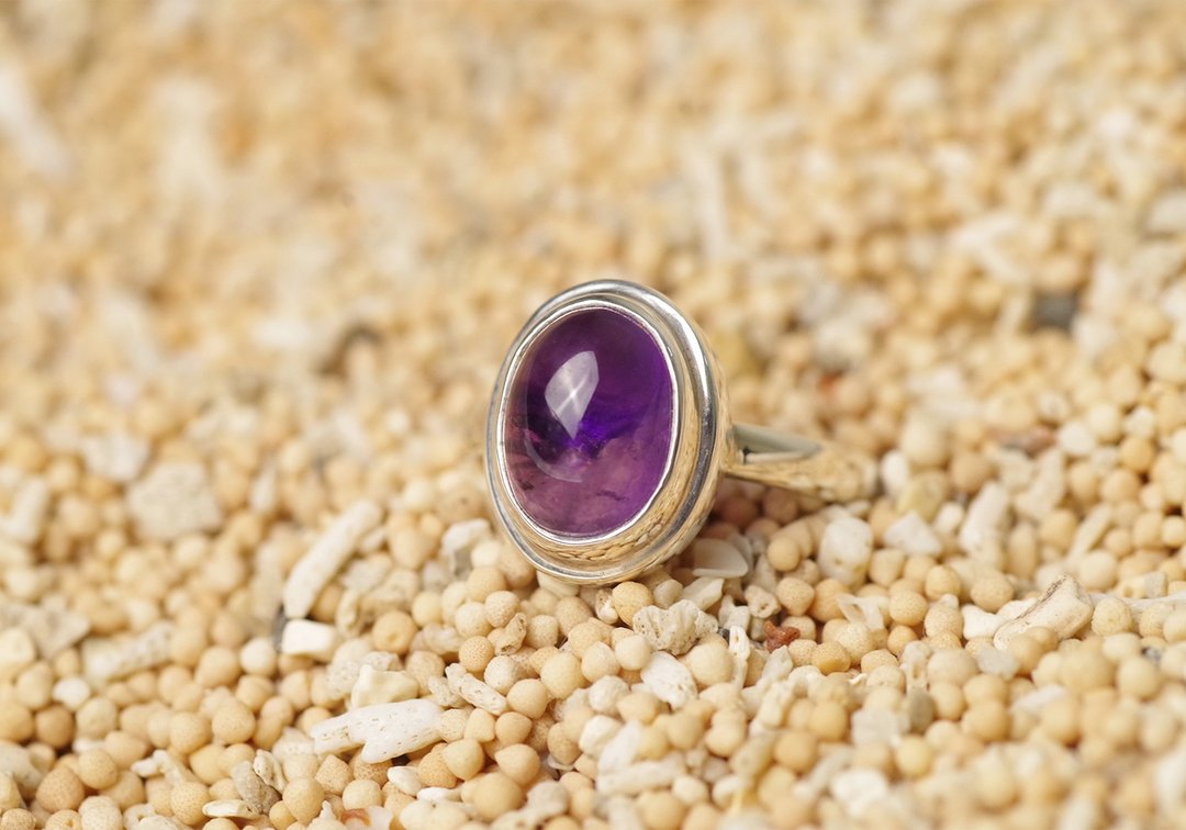 Amethyst Ring - Gemstone Ring | Natural Amethyst | Statement Ring - 戒指 - 纯银 紫色