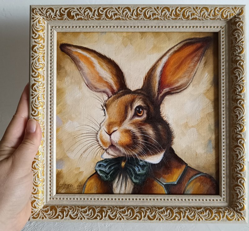 兔子幻想肖像油画原框画 20*20厘米 - 墙贴/壁贴 - 其他材质 橘色