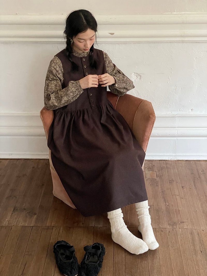 秋冬 热可可色 复古百搭 羊毛背心款洋装 - 洋装/连衣裙 - 羊毛 咖啡色