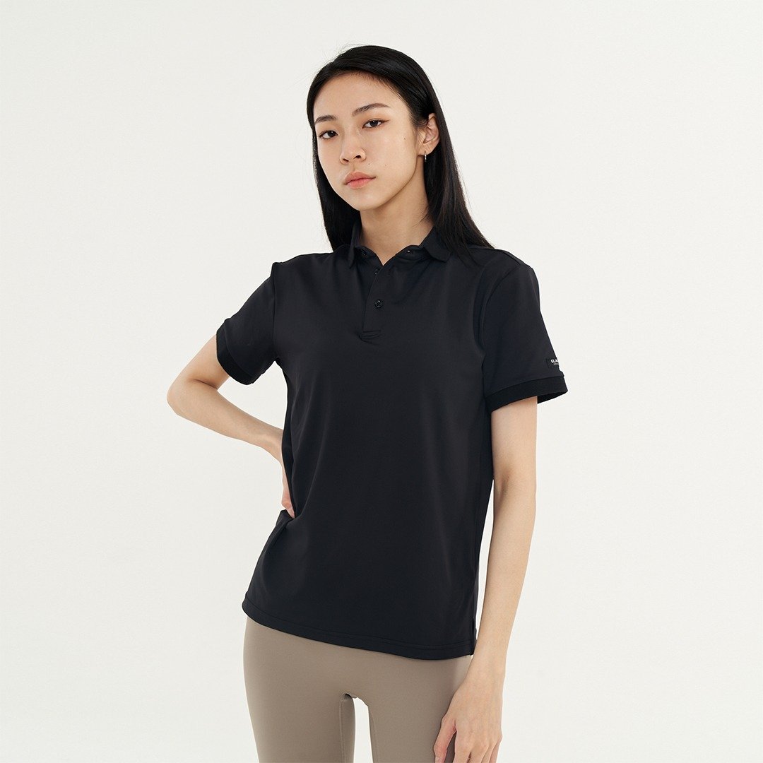 【GLADE.】Coach 高弹力机能Polo衫 (黑) - 女装运动衣 - 聚酯纤维 黑色