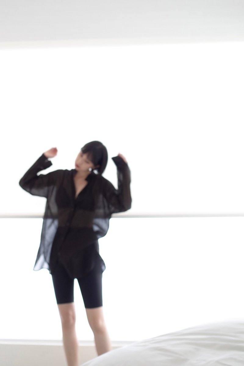 美背 透纱衬衫 - 女装衬衫 - 棉．麻 黑色