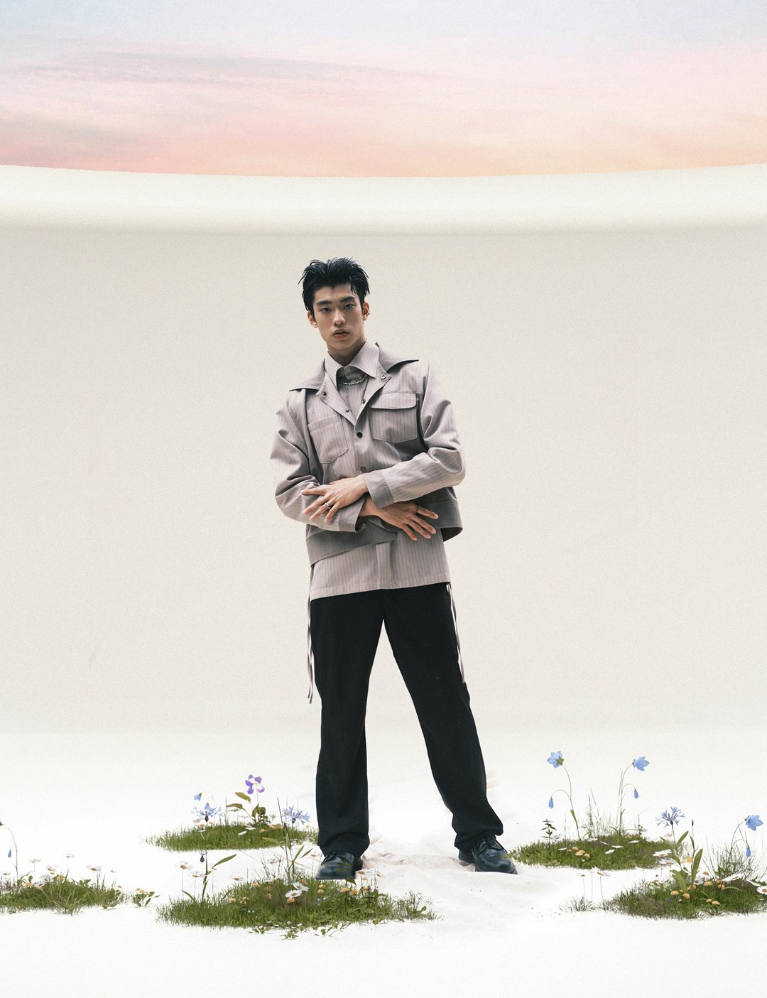 IRENSENSE_拼接双口袋短夹克 Wool Booton L Jacket - 男装外套 - 羊毛 卡其色