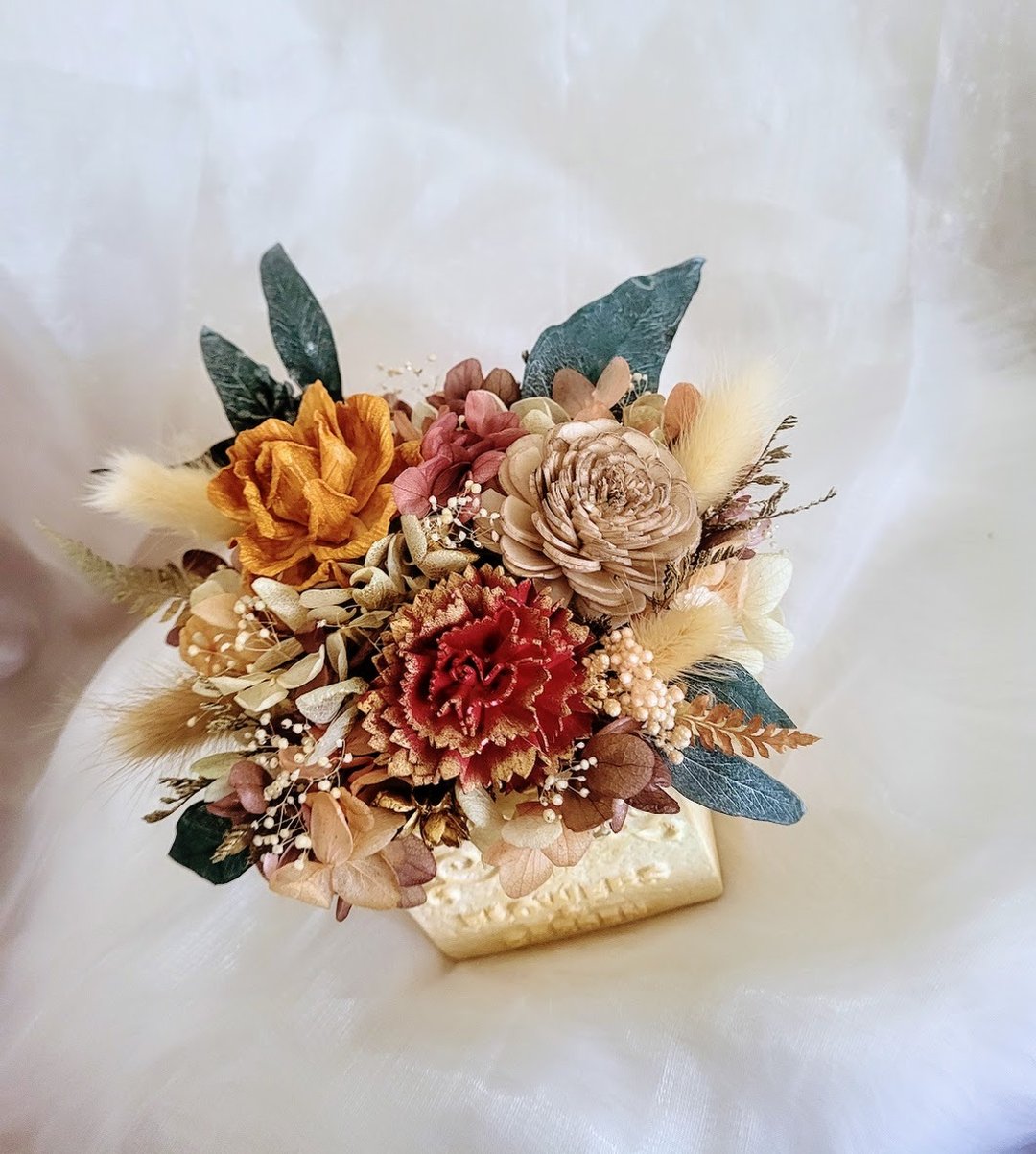 金棕色系扩香盆花/开幕盆花/索拉花/干燥花/不凋花 婚礼布置 圣诞 - 香薰/精油/线香 - 其他材质 