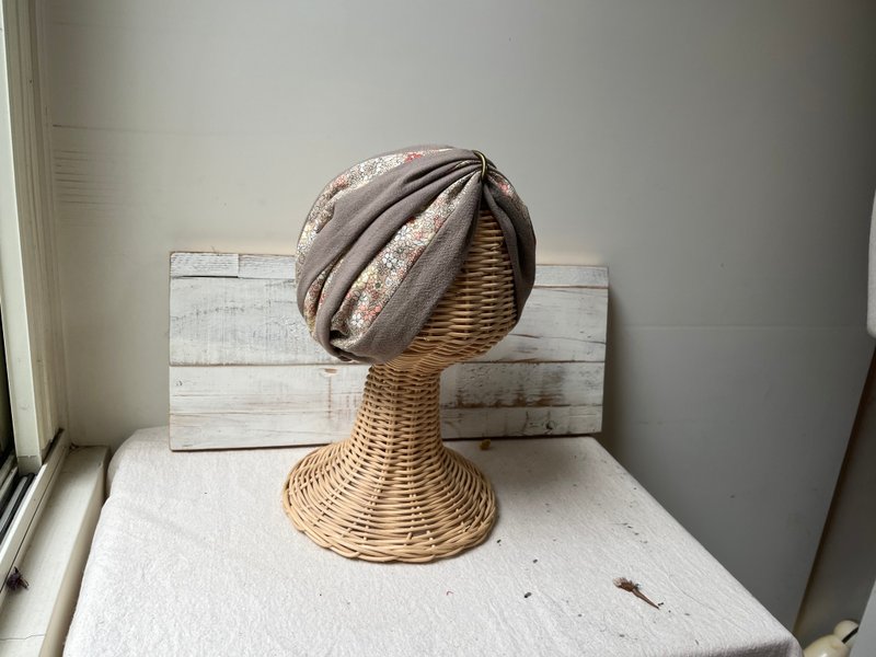 碎花咖花拼-3way拼布寛发带ヘアバンド - 发带/发箍 - 棉．麻 