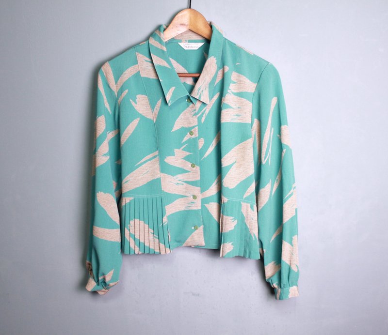 FOAK古着 复古湖水绿百折衬衫 - 女装衬衫 - 其他材质 