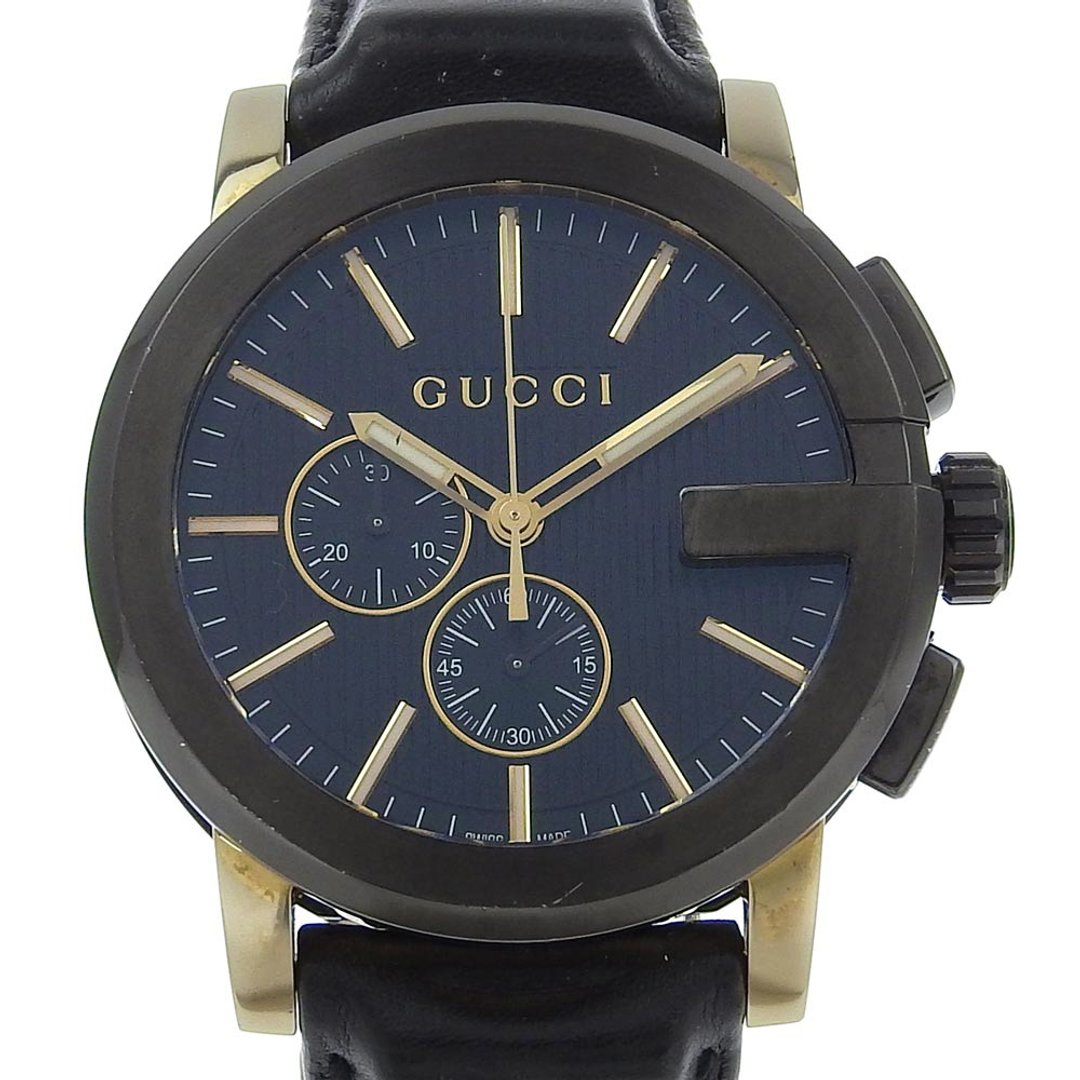 【日本直送】GUCCI G-Chrono 腕表 101.2 不锈钢 x 压纹皮革 石英计时码表 黑色表盘 男士【二手】 - 女表 - 不锈钢 黑色