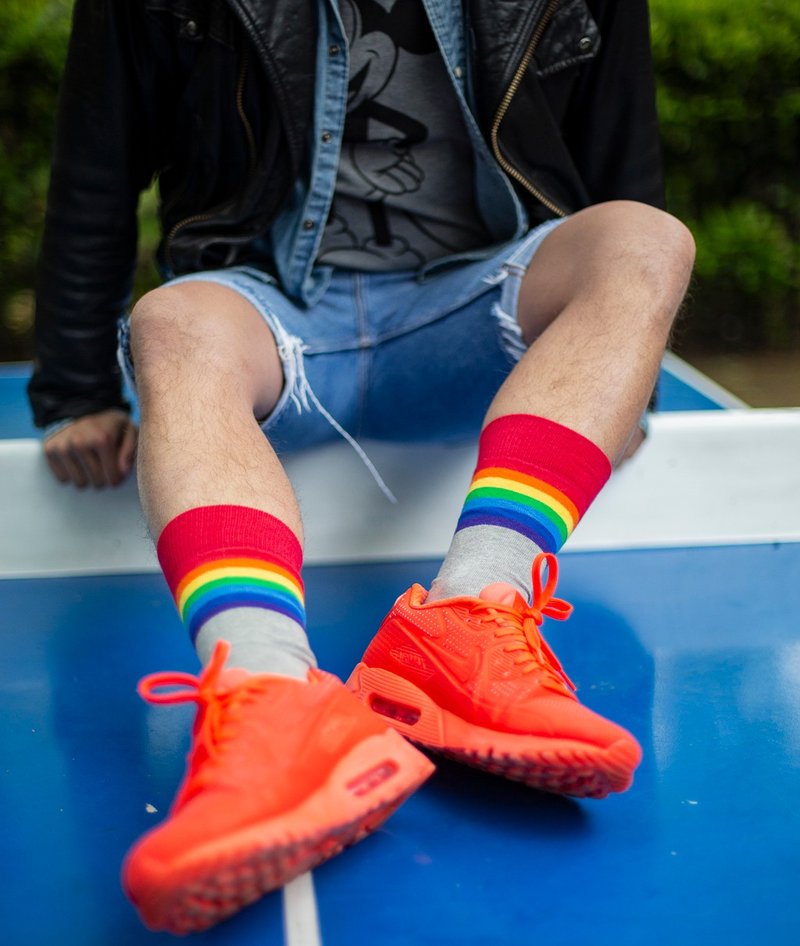 MrD London 英伦绅士袜 – 彩虹 – 浅灰 - 绅士袜 - 棉．麻 灰色