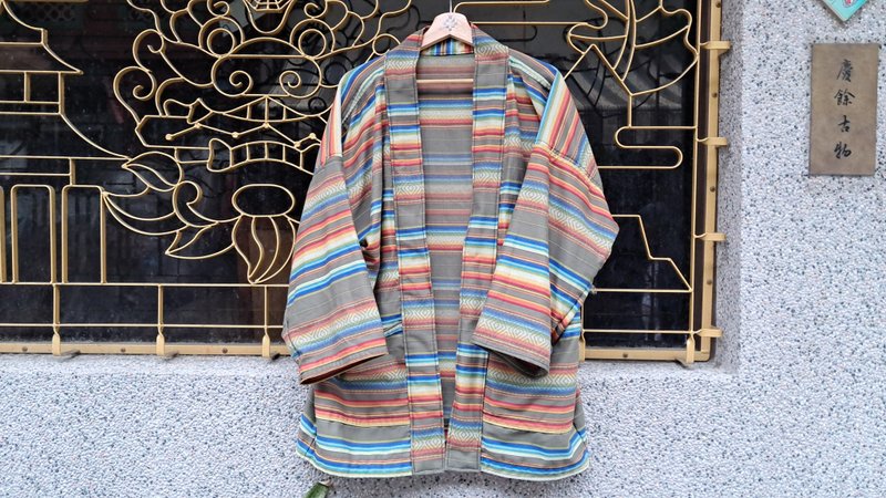 AMIN'S SHINY WORLD 墨绿渐层墨西哥彩虹提花KIMONO - 男装外套 - 棉 多色