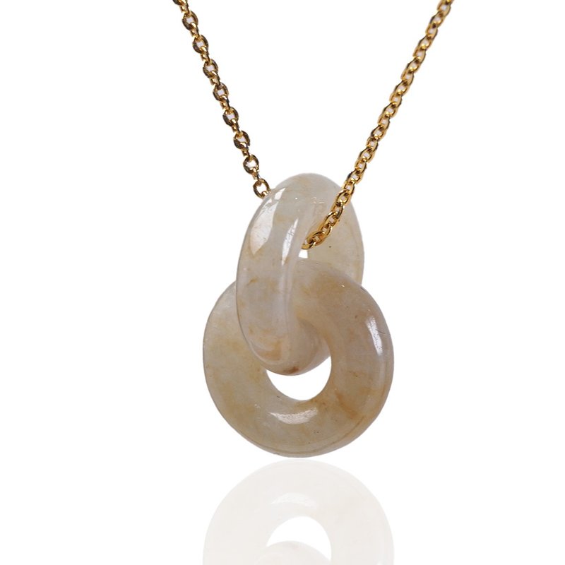 【永恒同心】冰种飘黄翡翠同心圆项链 | 天然缅甸A货翡翠 | 送礼 - 项链 - 玉石 黄色