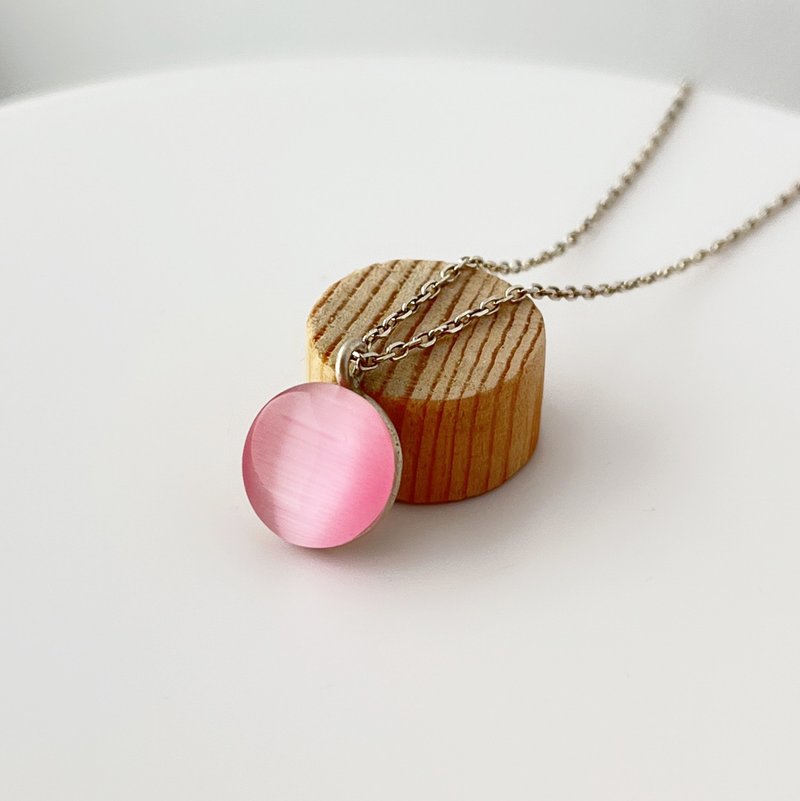 925 纯银粉色猫眼石吊坠 - 项链 - 宝石 粉红色