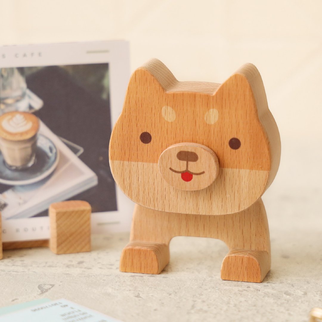 【陪伴手机座 - 柴犬】平板架 / 名片座 - 手机座/防尘塞 - 木头 多色