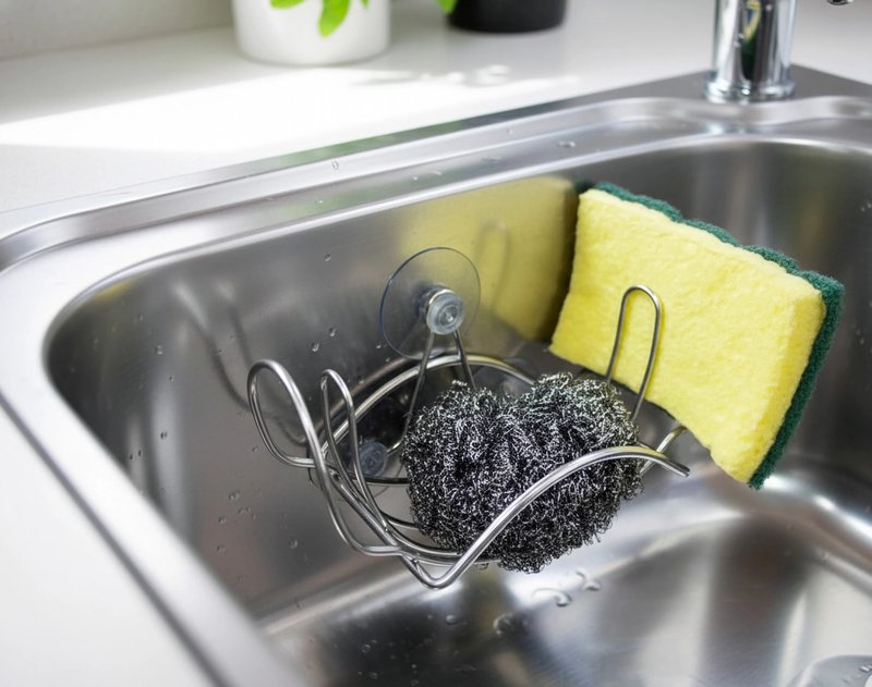 水槽式不锈钢菜瓜布架　与钢刷一并收好　水槽篮 - 摆饰 - 其他金属 银色