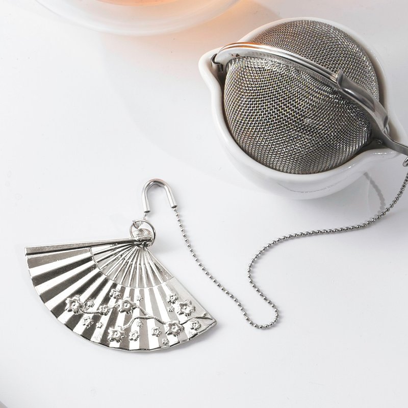 01LIV不锈钢滤茶器 CHICHI滤茶球 银色日式扇吊饰附瓷碗 原创设计 - 茶具/茶杯 - 不锈钢 银色