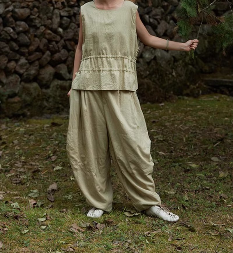 复古文青 丝棉寬鬆长裤 - 女装长裤 - 其他材质 多色