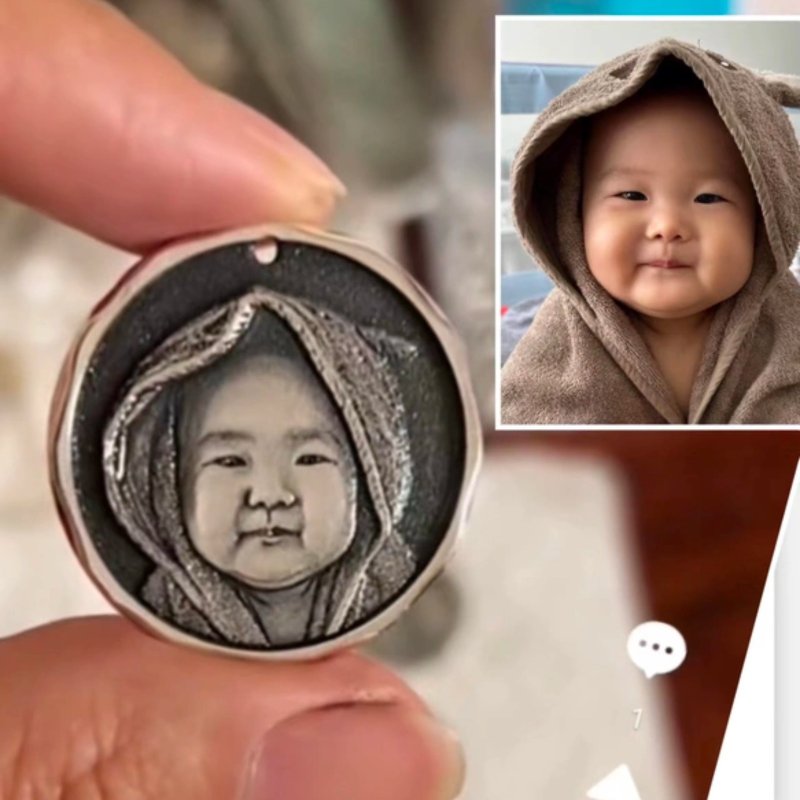 客制化项链人像画 自画像项链 小孩 纯银颈链 似颜绘 大師級雕刻 - 项链 - 纯银 