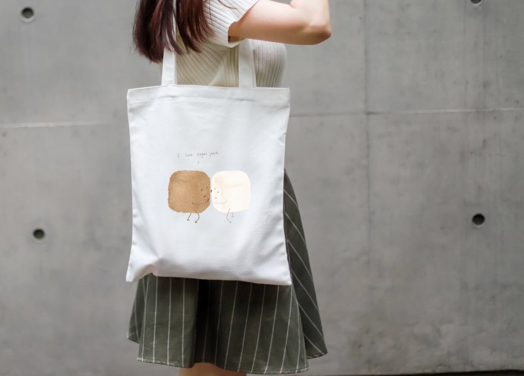 BirdddLand原創手繪方糖 swing環保帆布袋 sugar push tote bag - 手提包/手提袋 - 棉．麻 白色