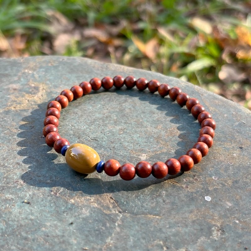 檀木蜜蜡青金手串 - 手链/手环 - 木头 