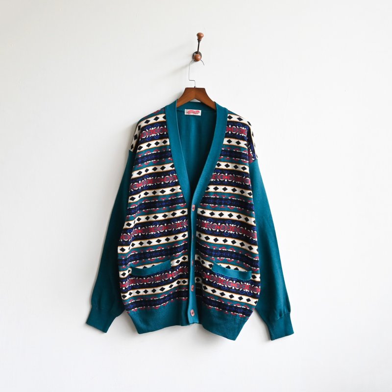 【蛋植物古着】湖光图腾针织开襟古着毛衣 - 女装针织衫/毛衣 - 其他人造纤维 