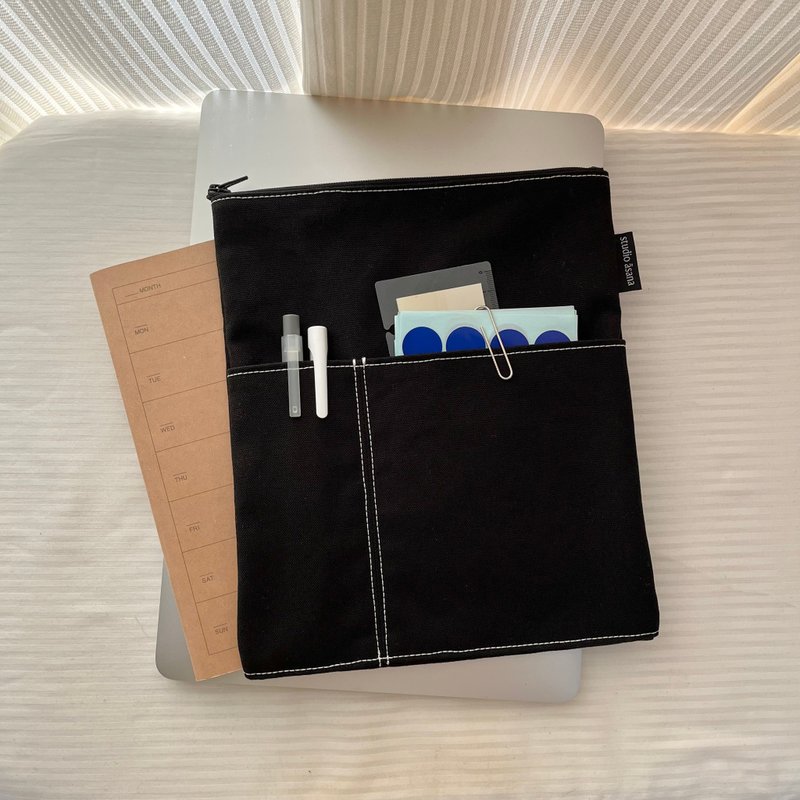 手帐 书籍收纳袋 (黑色) A5 笔记本 文具 文库本 精装本 宽版胶带 笔袋 笔记用品 - 书衣/书套 - 棉．麻 黑色