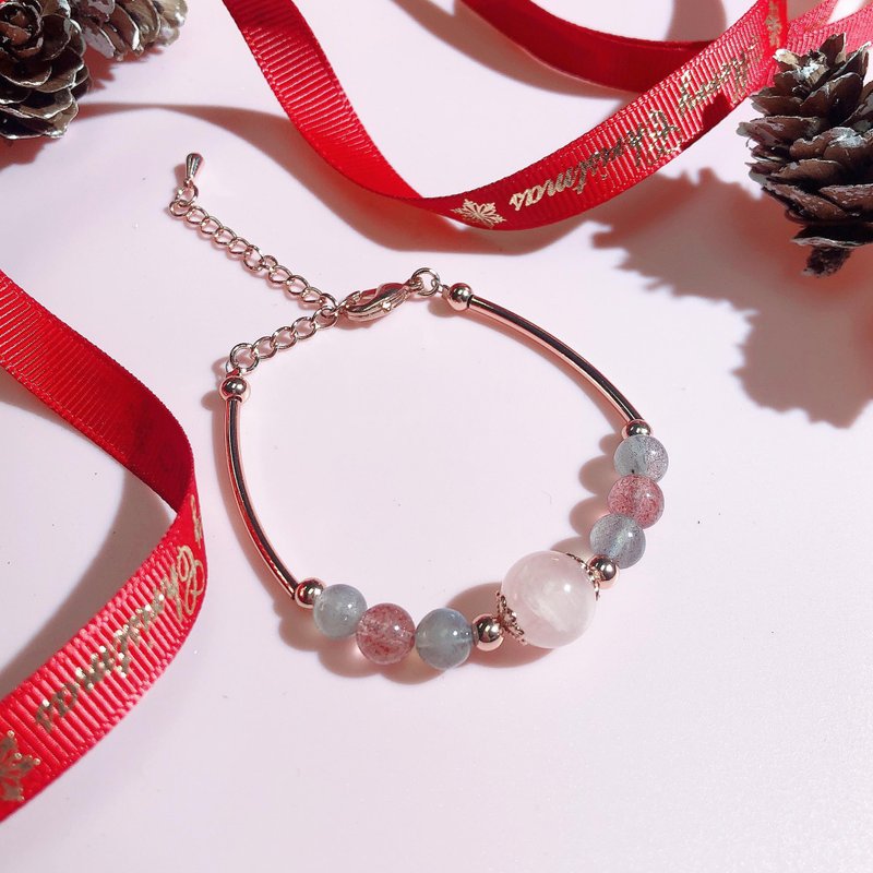 月亮石  月光石 草莓晶  粉晶 水晶手链 天然石 生日礼物 爱情 - 手链/手环 - 水晶 红色