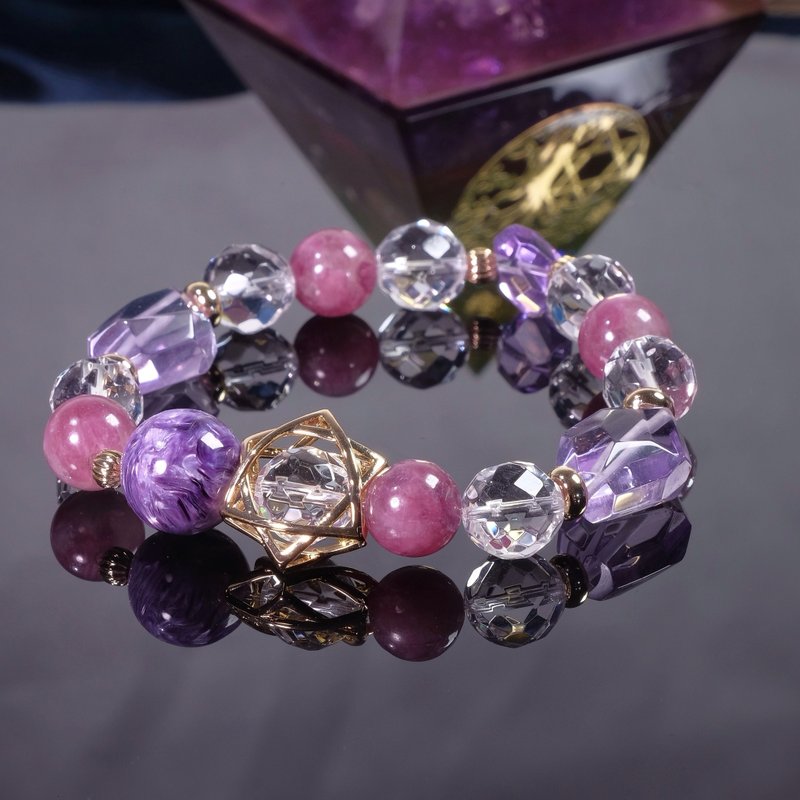 【花玺】紫水晶×白水晶×紫龙晶×梅花碧玺水晶手链│开运饰品 - 手链/手环 - 水晶 紫色