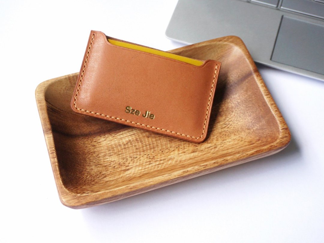 Monogram Card Holder, Card case - with gold / silver hot stamping - 名片夹/名片盒 - 真皮 咖啡色