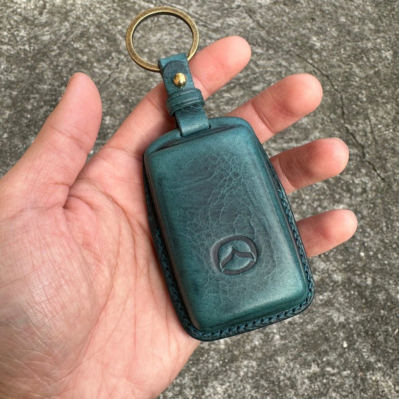 Mazda 钥匙皮套 油蜡皮 全包覆款/无按键图案 cx3 cx30 cx5 cx9 - 钥匙链/钥匙包 - 真皮 灰色