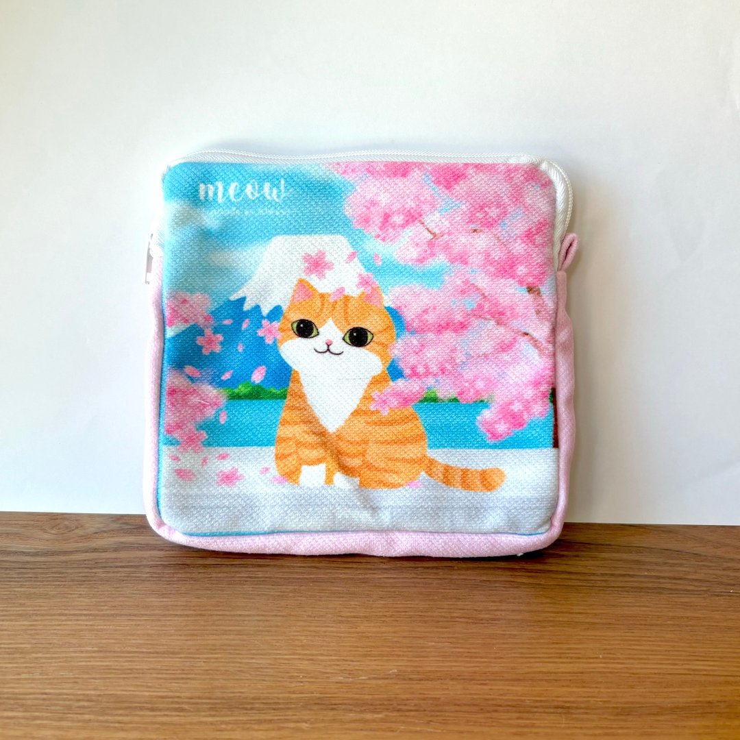 Meow 樱花猫猫方形化妆袋小物包 - Size L - 化妆包/杂物包 - 其他材质 粉红色