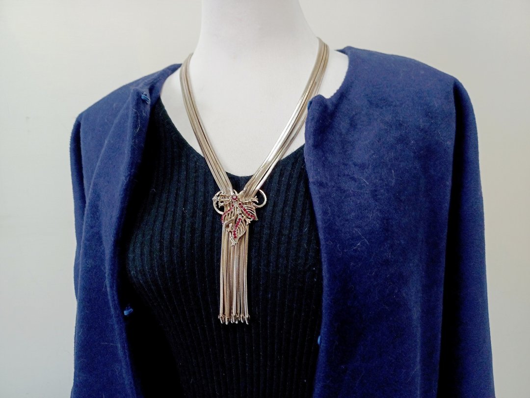 vintage jewelry 多链花卉图腾金属流苏项链 - 项链 - 其他金属 