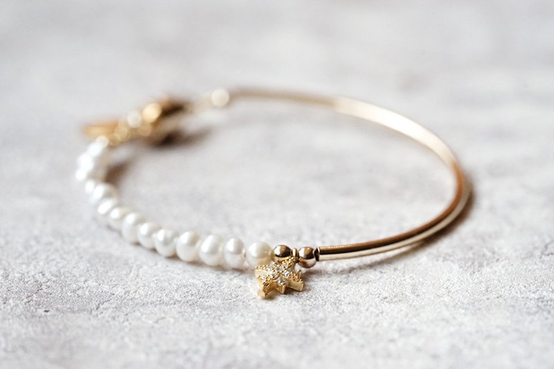 珍稀 - 14K包金珍珠锆石手环 (磁铁扣设计) - 手链/手环 - 珍珠 白色