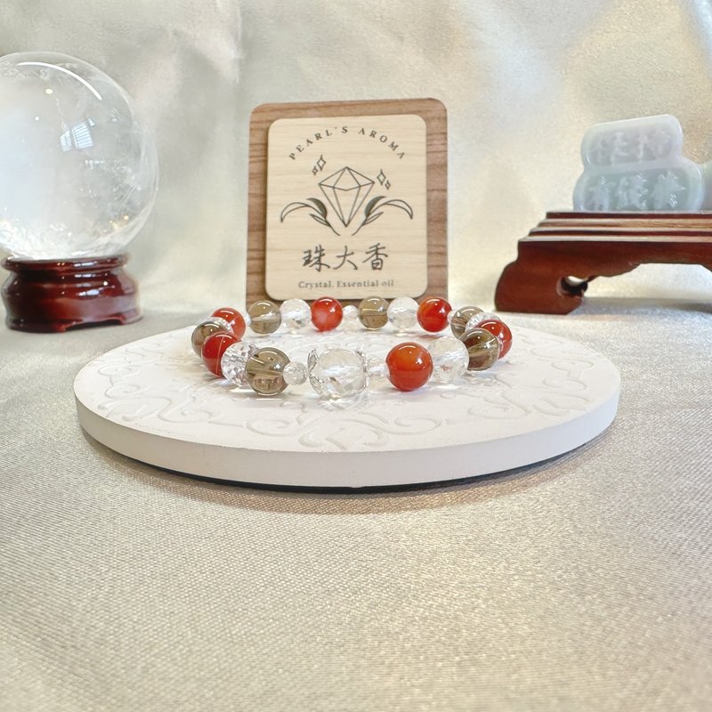 暖地之光 茶晶・红玛瑙・白水晶手链 节气白露设计 - 手链/手环 - 水晶 多色