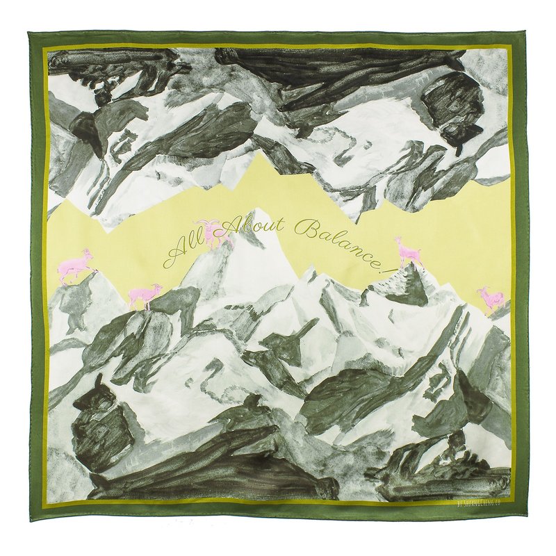 双成记All About Balance雪山岩羊印花真丝缎面大方巾墨绿 - 丝巾 - 丝．绢 绿色