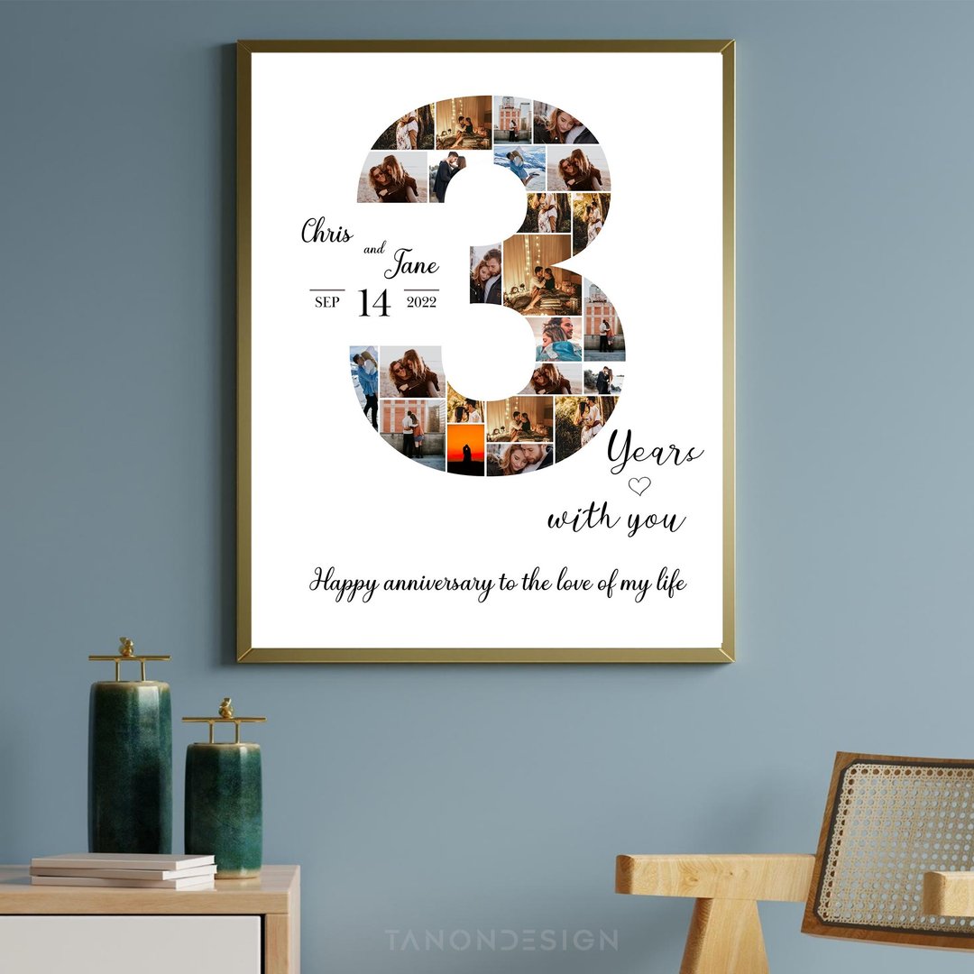 Number Photo collage Editable Canva Template, Anniversary Gift, Birthday Gift - 图文模板设计 - 其他材质 