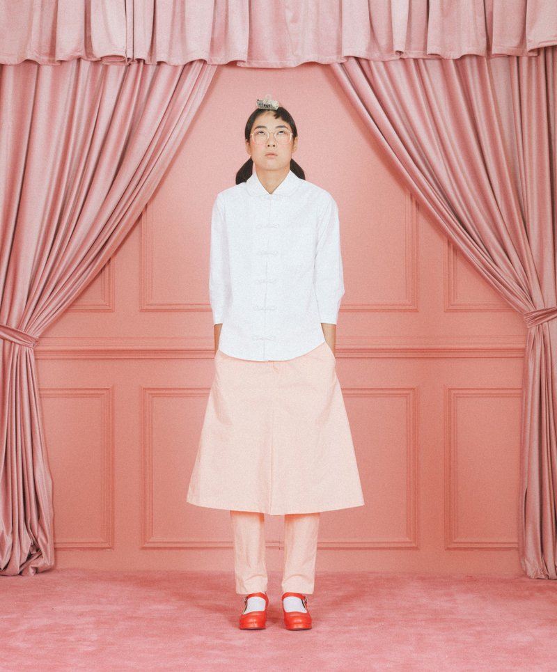 A字形假两件裙裤 - 女装长裤 - 棉．麻 粉红色