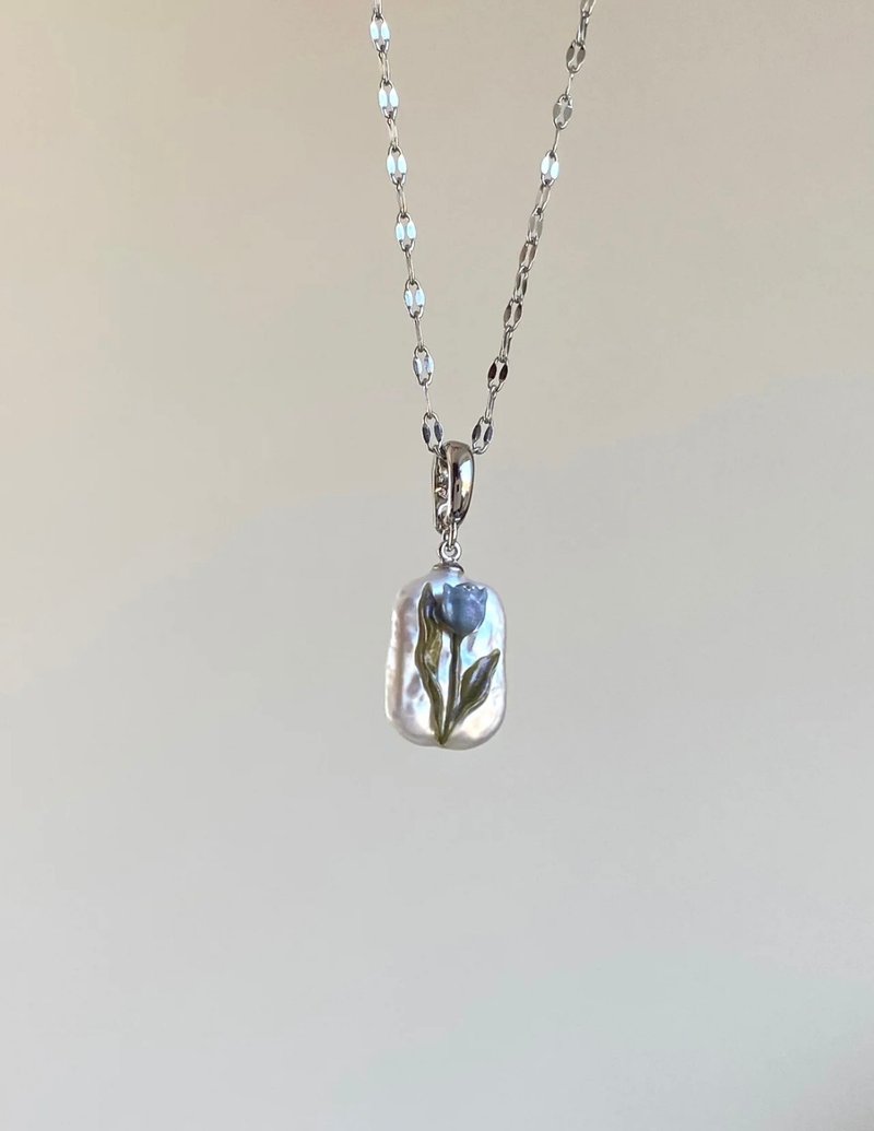 YuanPearl天然極光巴洛克珍珠設計款珍珠項鍊鬱金香浮雕圖案 - 项链 - 珍珠 白色