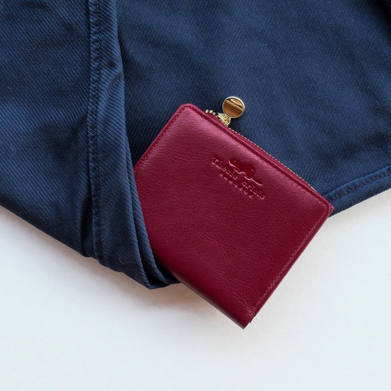 SOLD OUT- PEONY - SMALL LEATHER SHORT WALLET WITH COIN PURSE- DEEP RED - 皮夹/钱包 - 真皮 红色