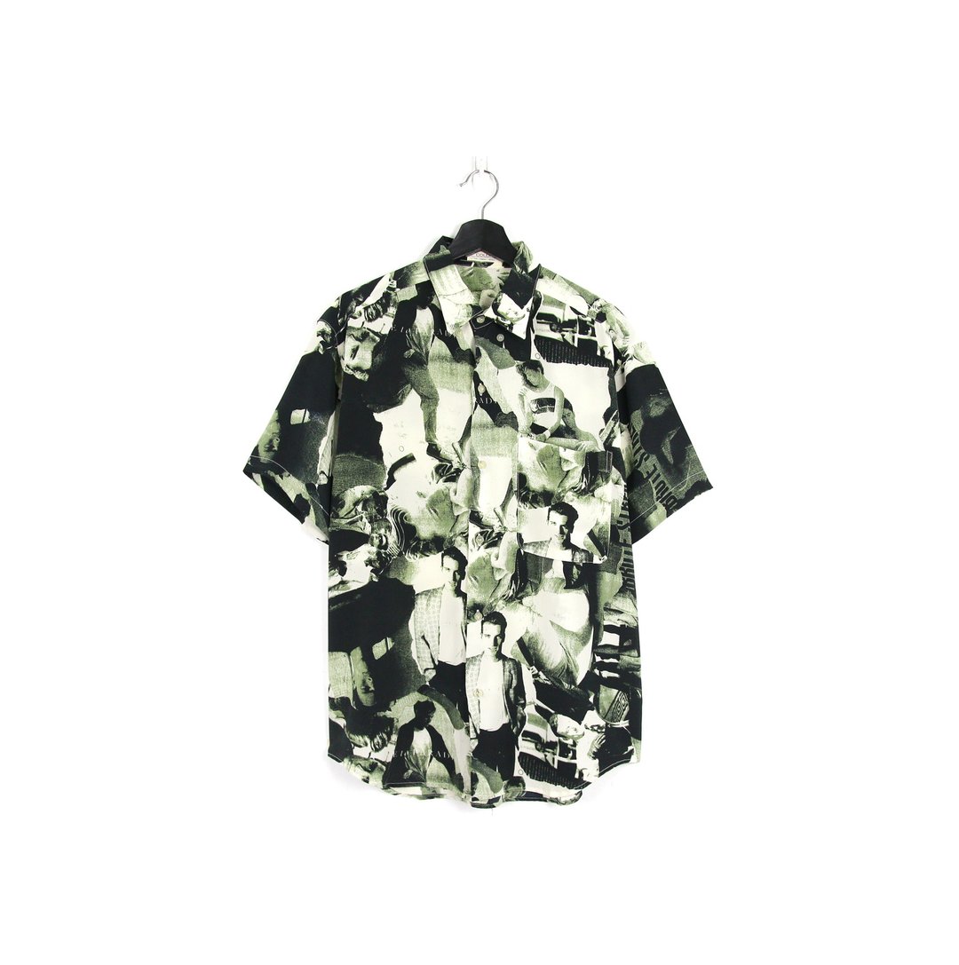 Back to Green- 短袖花衬衫 人物 /vintage shirts - 男装衬衫 - 聚酯纤维 