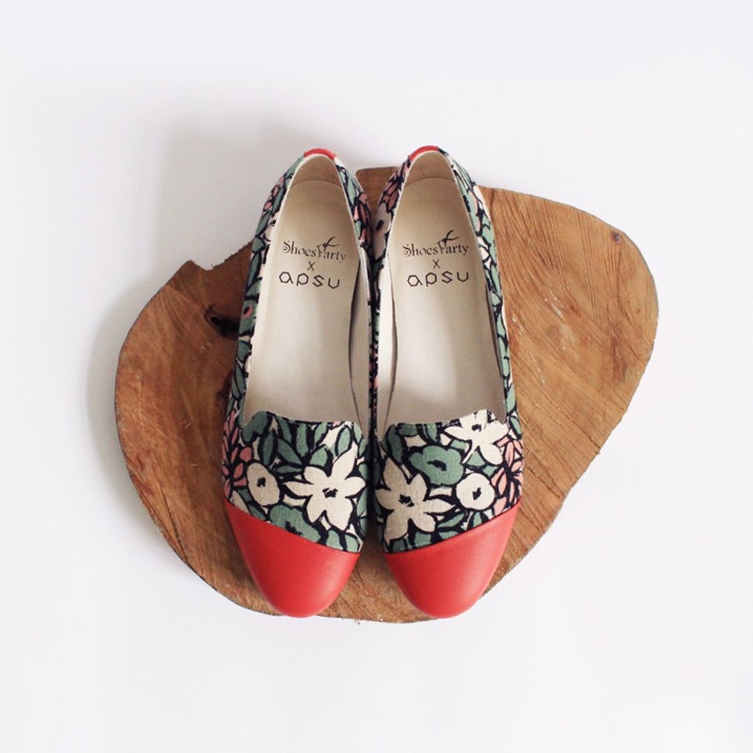 Shoes Party 漾绿的年华 斜拼接欧贝拉 /手工订制/日本布料/M2-17322F - 女款休闲鞋 - 棉 