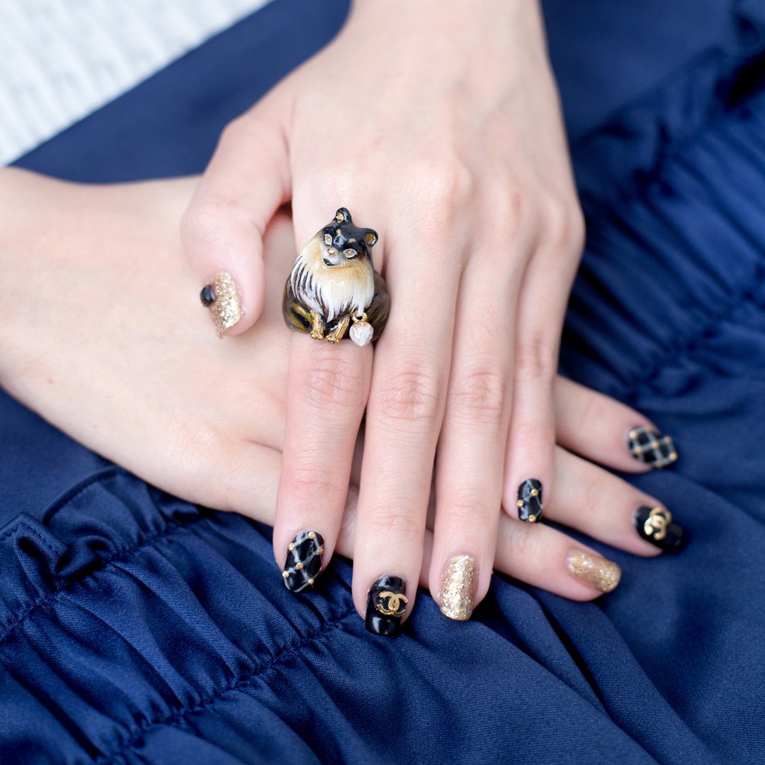 Choco Black Pomeranian Ring - 戒指 - 其他金属 黑色