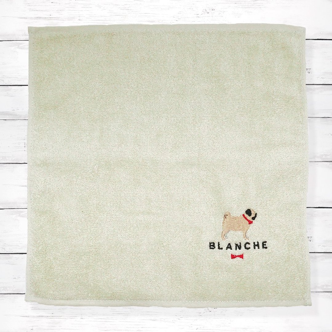 Personalized Pug Imabari Towel Handkerchief - 手帕/方巾 - 棉 白色
