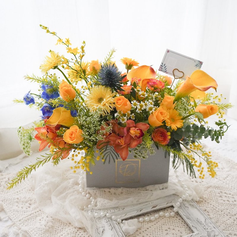 金壁生辉花礼篮 开幕花礼 生日花礼 入厝礼 晋升花礼【可定制化】 - 干燥花/捧花 - 植物．花 黄色