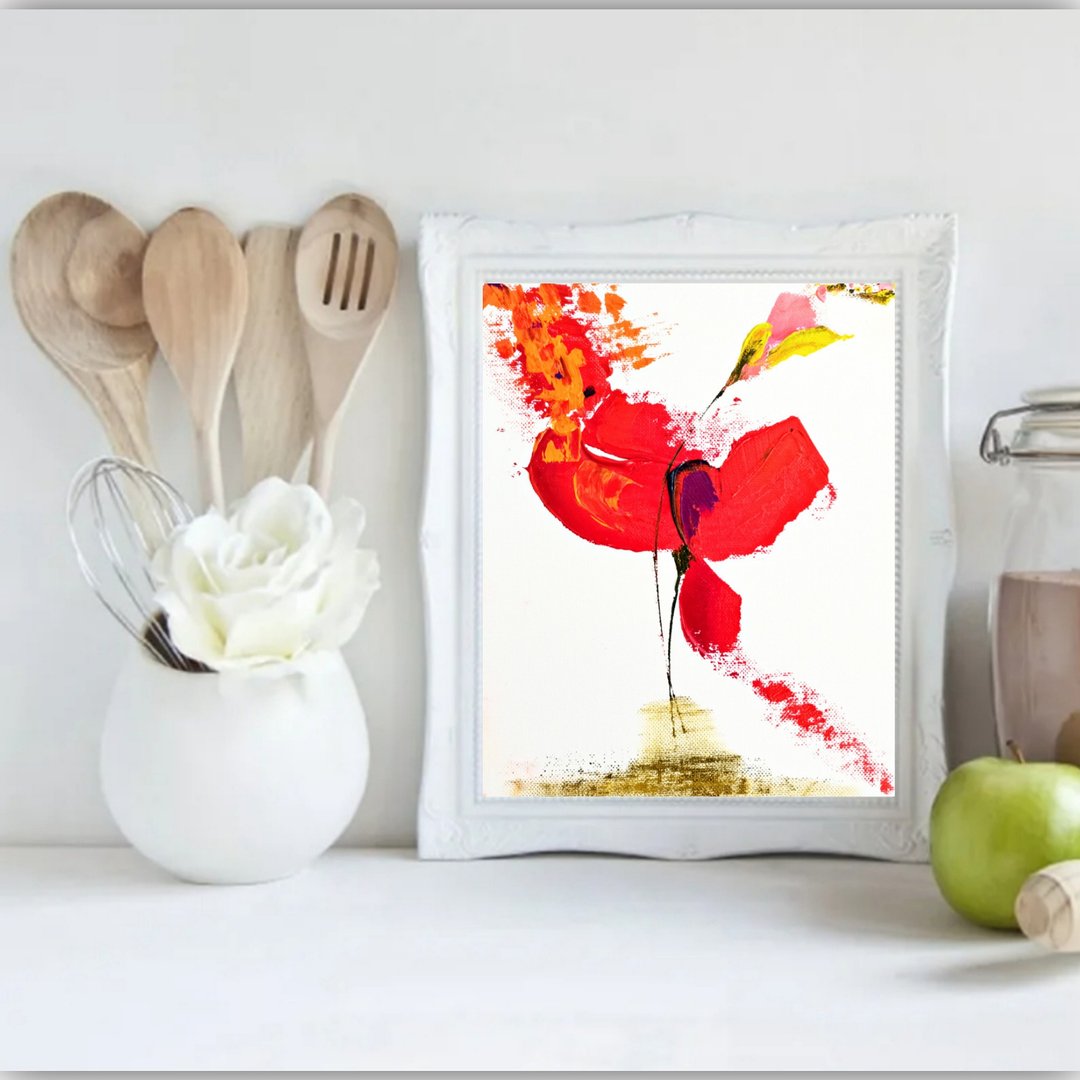Poppy Painting Floral Original Art Flower Oil Painting Poppy Small Wall Artwork - 海报/装饰画/版画 - 棉 红色