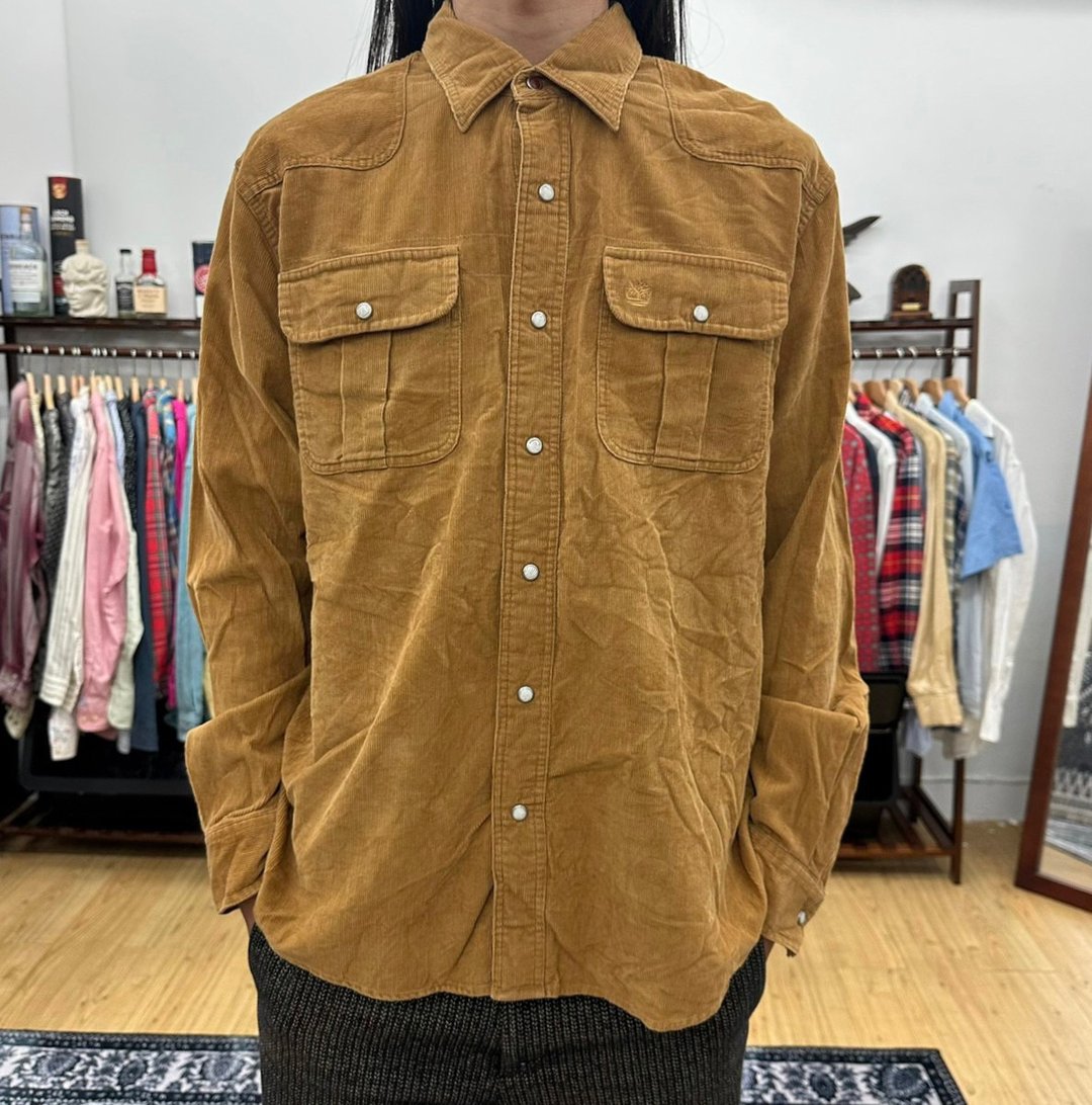 TIMBERLAND 卡其 灯芯绒 长袖衬衫 外套 古着 二手 - 男装衬衫 - 棉．麻 卡其色