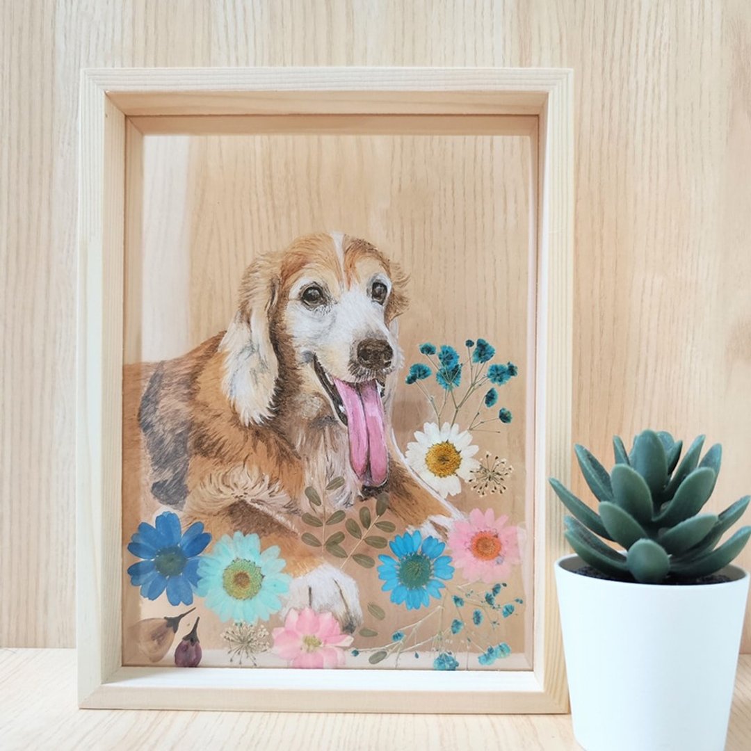 【定制】宠物狗狗押花透明胶片大相框|母亲节礼物 干花 似颜绘 - 画框/相框 - 塑料 