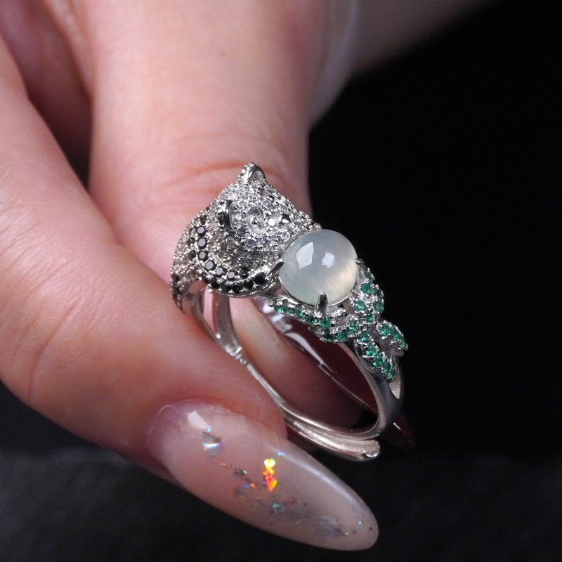 冰种翡翠蛋面戒指 925纯银 | 天然缅甸玉翡翠A货 | 送礼 - 戒指 - 玉石 透明