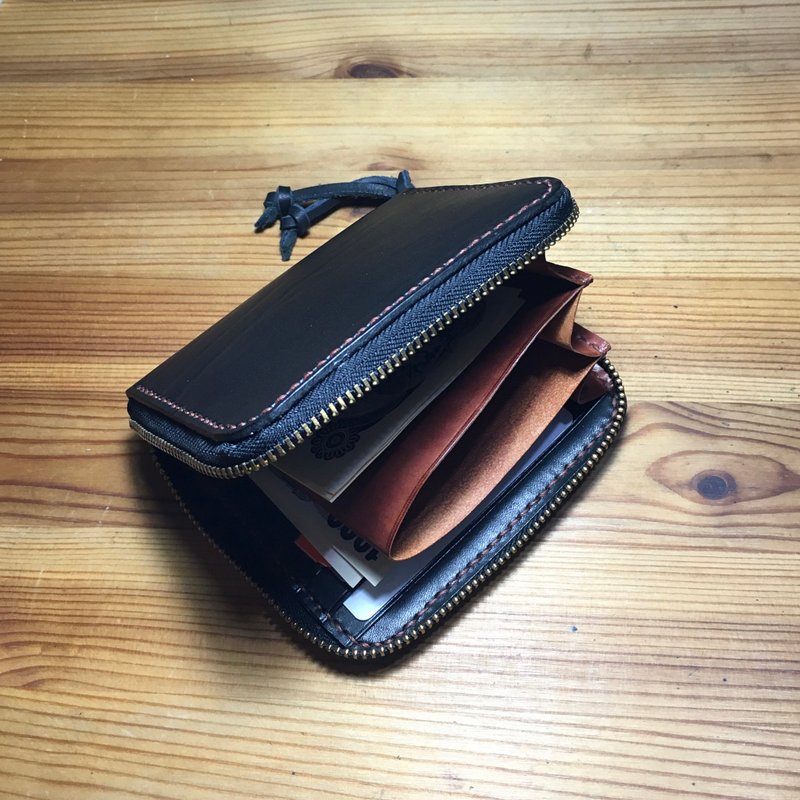 小岛手工拉链短夹 Leather Zip Around Wallet - 皮夹/钱包 - 真皮 黑色